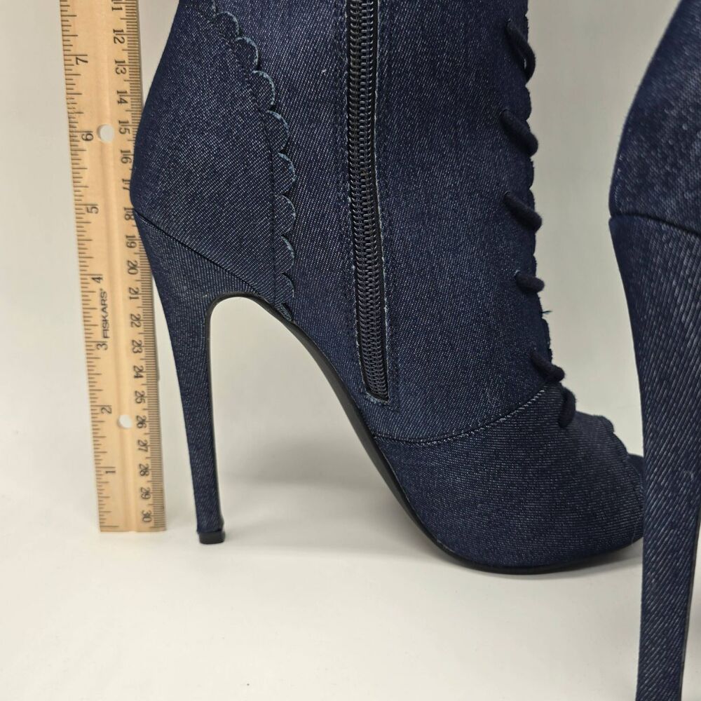 Denim Knee High Boots Size 8.5 | Y2K Festival Statement Heels - Picture 9 of 13